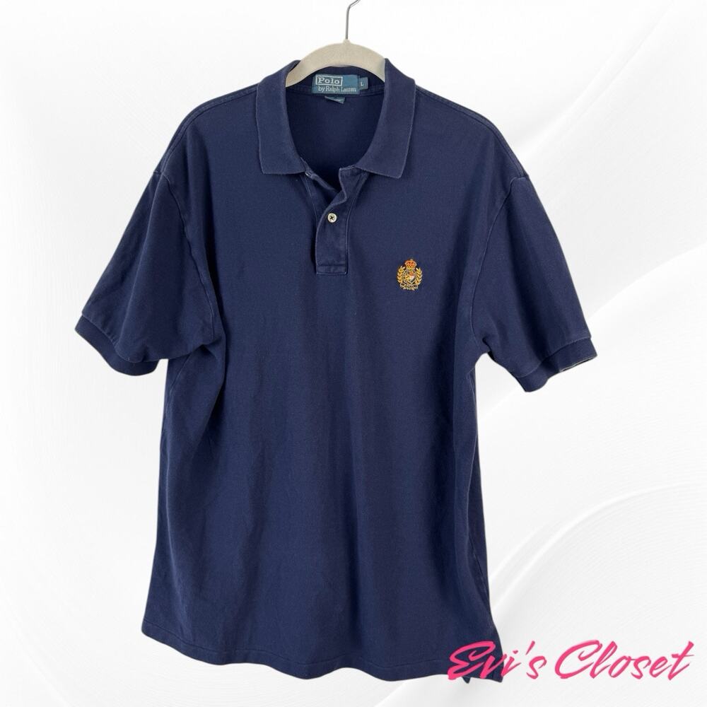 Lauren Ralph Lauren Mens Polo Navy Crown Logo Size L
